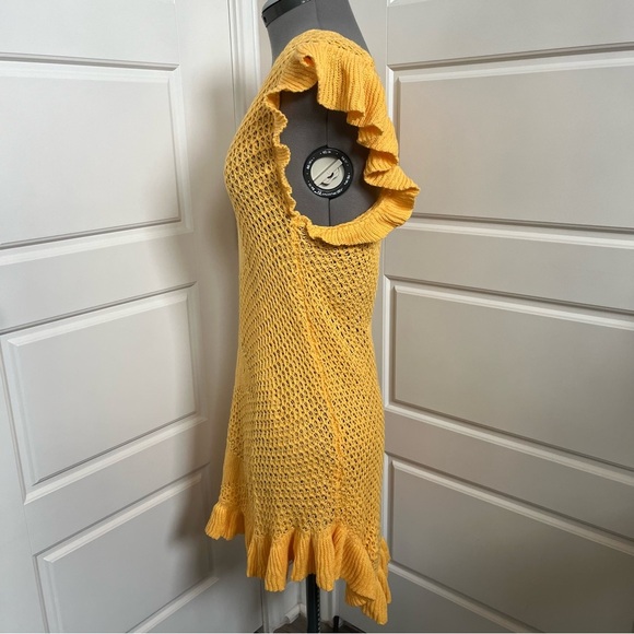 Free People Beach Mykonos Open Knit Mini Sweater Dress in Yellow Size Small - Picture 8 of 11